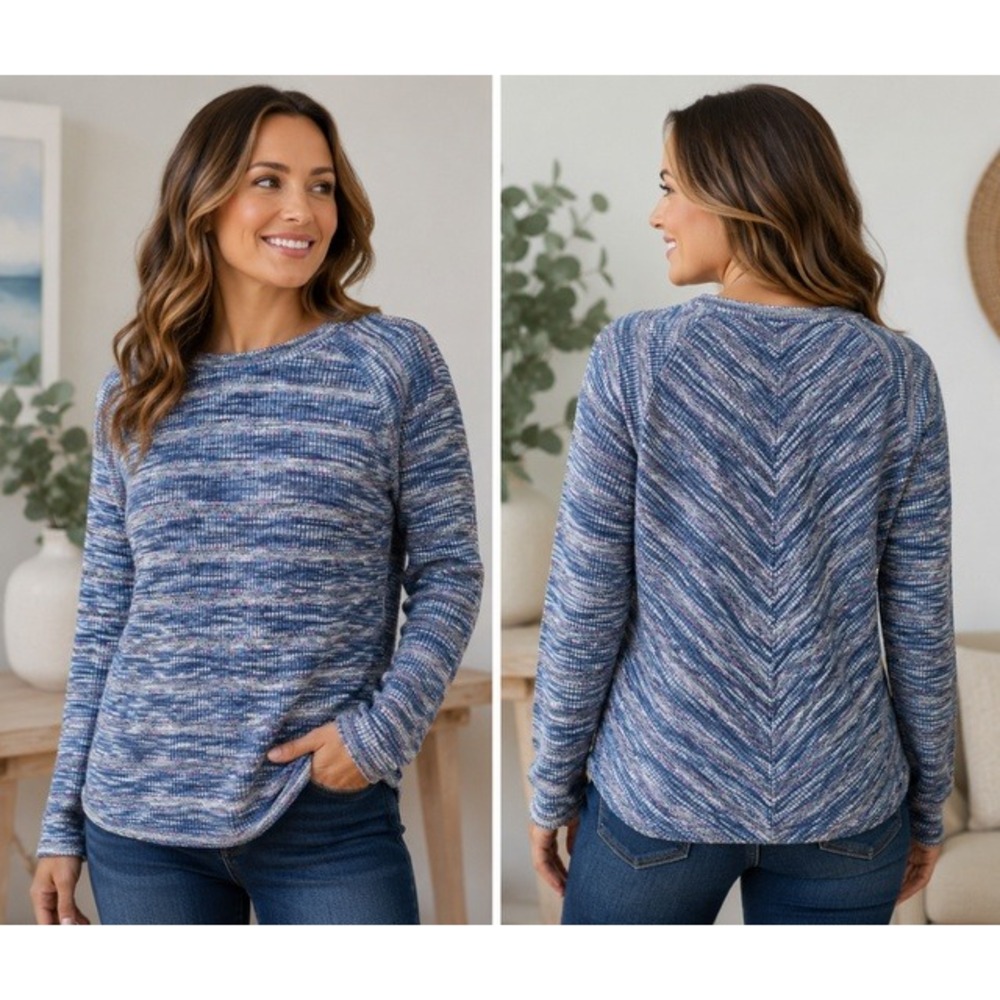 Liverpool Los Angeles Blue Space Dye Raglan Knit Top Womens Large